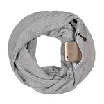 Pop Fashion Warmin-Up Pocket Scarf - Lightweight Knot Travel Scarves, Infinity Scarves with Zipper Pockets, Grey, One Size