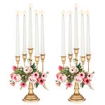 NUPTIO Gold Candelabras Candle Holder Set of 2 Metal Candelabra Centerpieces 5 Branches Candle Stick Stands Candleholder Fireplace Wedding Reception Antique Decorative Dinning Table Christmas