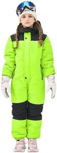 Owntop Kids Toddler Snow Suit One Piece for Boys Girls, Lightweight Insulated Ski Suit Windproof Hooded Snowsuit Baby Colorblock Snow Jackets Outfit Winter Snowboarding Skiing Jumpsuit Green 7-8 Years