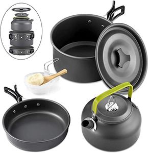 Qtiwe Camping Cookware Outdoor Libre ,utensilios de cocina para acampar, ollas de aluminio ligero plegables para camping, vajilla para cocinar al aire libre.
