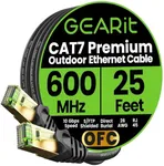 GearIT Cat7 Outdoor Ethernet Cable, SFTP Shielded Foil Twisted Pair, Waterproof - Black/Red