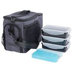 Evolutionize EDC Meal Prep Bag - Full Meal Prep Lunch Box Management System includes Portion Control Meal Prep Containers + Ice Pack (3 Meal Insulated Cooler Bag, Black) (3 Meal, Grey (Waxed Canvas))