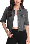 MISS MOLY Women Cropped Denim Jackets 3/4 Sleeve Retro Short Jean Coats Grey 2XL