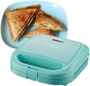 PREMIUS Ceramic NonStick Double Slice Sandwich Maker, Indicator Lights, Cool Touch Handle, Great for Grilled Cheese, French Toast, Tuna Melt, Egg & Cheese and Pancake Sandwich, Easy Clean (Turquoise)