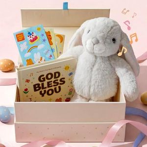 Praise Bunny Gift Set - 11-inch Plush Toy with 3 Bible Songs - Includes Hardcover Book, Stickers, Keepsake Box | Premium Christmas Gift for Christian Boys, Girls, Babies & Toddlers | Baptism, Easter