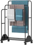 GloTika Freestanding Towel Rack for Bathroom, 3-Tiers Pool Towel Rack Outdoor, Blanket Bath Towel Drying Rack, Laundry Storage Towel Stand with Wheels for Bedroom, Towel Dryer for Bathroom Black