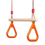 PELLOR Kids Trapeze Bar with Rings,Wooden Trapeze Swing Bar for Ninja Warrior Obstacle Course,Children's Swing Set Indoor Outdoor Garden,Yard,Playground