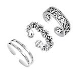 LeCalla 3 Pcs 925 Sterling Silver Toe Rings Lightweight Cute Flower Heart Band Ring Open Adjustable Foot Toe Ring for Women