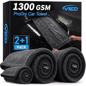 Veco 3-Piece Car Drying Towels, 1300GSM 70/30 Microfiber, Black