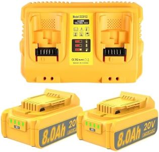 JUNWOOD 2Pack 8.0Ah MAX Lithium Replacement for Dewalt 20V Battery with 20 Volt Dual Port Battery Charger DCB200 DCB201 DCB204 DCB206 DCB207 DCD/DCF/DCG XR Series