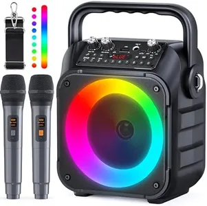 Karaoke Machine, Portable Bluetooth Speaker with 2 Wireless Microphones for Adults & Kids with Lights, Karaoke Microphone with PA System Supports USB/TF/REC/FM/AUX for Home Party