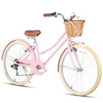 Glerc Missy 26" inch Girl Cruiser Youth Teen Woman Bike 6-Speed Teen Hybrid City Bicycle for Youth Ages 14 15 16 17 18 19 20 Years Old with Wicker Basket & Lightweight, Pink