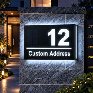 Custom Solar LED House Number Sign, Personalized Acrylic Address Plaque
