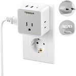 TESSAN European Travel Plug Adapter, US to EU Converter with 3 Outlet 3 USB Charger (1 USB C), Detachable Type C Power Adaptor for USA to Europe Italy Spain France Germany Iceland Mexico Canada