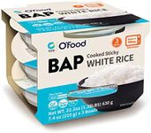 O'Food BAP Instant Rice (Pack of 3), Korean Cooked White Rice, Microwavable, Gluten-Free Sticky Rice Bowl, Asian Rice, Pantry Staple, Microwave Safe, Perfect with Kimchi, Noodles, Soup