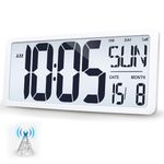 KRSTIR Atomic Clock with Backlight 15" Digital Wall Clock Battery Operated Alarm Clock with Day Date & Temperature Large Digital Wall Clock for Office Bedroom Living Room