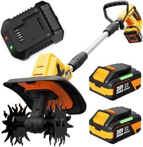 20V Cordless Tiller Cultivator, 400RPM Electric Rototiller with 48 Steel Tines, 4.0Ah Battery Powered Garden Tiller with 8-inch Width and 6-inch Depth, Tiller for Gardening and Soil-Yellow