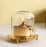 Classyo Brass Akhand Diya with Adjustable Bati, with Screw Lever for Puja, Borosilicate Glass (4 inch, 180 ml Oil Capacity)