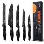 Toni Sharpe Kitchen Knife Set of 5 Black Dotted Knives with Ergonomic Handle - Stainless Steel Chef, Carving, Bread, Utility and Paring Knife for Cooking and Baking