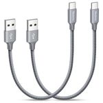 Short USB C Cable 0.3M, 30CM Short USB A to USB C Cable Fast Charging Nylon USBC Charger Lead for iPhone 15, for iPhone 16 Pro, Samsung Galaxy S23 A55 A15 A13, Pixel - 2Pack