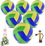 ELKCIP 6 Pack Volleyballs Official Size 5, Soft Bulk Recreational Volley Balls with Pump and Net Bag for Indoor Outdoor Beach Pool Water Sand Game Training Match for Beginner Women, Green