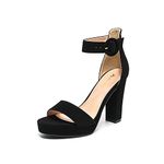 AMOJI Women High Heel Chunky Platform Pump Ankle Strap Open Toe Block Heeled Sandals Wedding Shoes Party Dress Heel 301F4 Black Size 9.5 Women