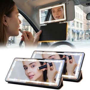 2PCs Car Sun Visor Vanity Mirror with Protective Cover, LED Makeup Mirror with 3 Light Modes, Dual Rechargeable Dimmable Touch Control Travel Vanity Mirrors, Universal for Car Truck SUV