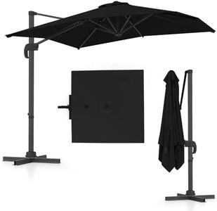 COSTWAY 2.5M Cantilever Garden Parasol, Square Offset Banana Umbrella with 5 Adjustable Tilt, 360° Rotation, Crank Handle & Cross Base, 8-Rib Outdoor Hanging Sun Shade Canopy for Patio Market (Black)