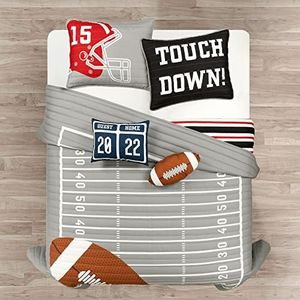 Lush Decor American Football Reversible Quilt Queen Size 5 Piece Set Full/Queen Gray & Black - Kids Bedding Set Queen Quilt - Football Decor