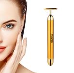 WEPTIX® 24k Gold 2 in 1 Energy Beauty Bar Electric Vibration Facial Massage V shape Roller Waterproof Face Skin Care T-Shaped Anti Wrinkle Massager for Forehead Cheek Neck Clavicle Arm- (Gold) (T- Shap)