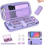 Younik Switch Case for Switch 2017, Portable Switch Carrying Case, 14 in 1 Accessories Kit with Switch Case, Cover, Screeen Protector, Thumb Grip Cap, Game Card Case and Strap (Purple, Button Pattern)