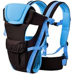 BabyGo Kids 4-in-1 Adjustable Baby Carrier Cum Kangaroo Bag/Honeycomb Texture Baby Carry Sling/Back/Front Carrier for Baby with Safety Belt and Buckle Straps (Black & Sky Blue)