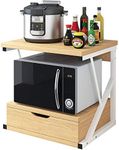 Redd Royal 2-Tier Kitchen Baker's Rack, Microwave Oven Rack Kitchen Counter Storage Organizer, Wood Kitchen Shelf Rack with 1 Drawer (White)