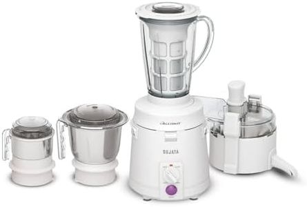 Sujata Multimix 900 Watts Mixer Grinder with Juicer | 22000 Rotations Per Min | 90 Minutes Continuous Running | 3 Versatile Jars 1750 ml, 1000 ml and 400 ml | Coconut milk extractor attachment
