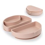 Miniware Silifold Compact Travel Meal Container for Baby Toddler Kids-Foldable Lunch Bento Box Container with Suction Foot|Promotes Self-Feeding|Food Grade Silicone&Bpa Free(Pink Salt),1 Count