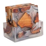 Wooden Coasters for Drinks Set of 6 with Holder,Natural Cedar Wood Coaster with Coffee Stirrer,Epoxy Coasters,Large Size Modern Coasters for Coffee,Tea Home Decor by Yougoals (6Pcs with Holder)