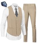 WOMS Mens Suits Vest Pants Set 2 Pieces Slim Fit Wedding Groomsmen Suit for Men Formal…, Champagne, Large