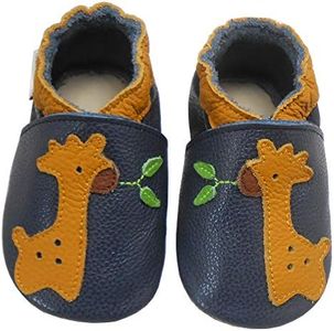 Bemesu Crawling Shoes, Soft Baby Leather Shoes, Boys Shoes, Girls Shoes, Slippers for Toddlers/Babies, Non-Slip Suede Shoes, dark blue giraffes, 20/21 EU