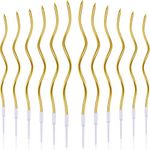 12 Pieces Twisty Birthday Candles Spiral Cake Candles Metallic Cake Cupcake Candles Long Thin Coil Cake Candles with Holders for Birthday Wedding Party Cake Decorations (Gold)