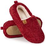 EverFoams Women's Soft Curly Comfy Full Slippers Memory Foam Lightweight House Shoes Cozy Warm Loafer with Polar Fleece Lining (Red, Size 7-8 M US)