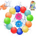 12PCS Reusable Water Balloons with 2 Sprinkler Frisbee, Summer Toy Water Toys for Kids Adults, Refillable Water Balloons Bombs Quick Fill for Outdoor Pool Beach Party Water Game Toys with Mesh Bag