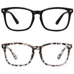 MEETSUN Blue Light Blocking Glasses, Anti Eye Strain Headache (Sleep Better),Computer Reading Glasses UV400 Transparent Lens (2 Pack Black +Leopard Lens, 53)