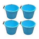 (𝐒𝐞𝐭 𝐨𝐟 𝟒) Blue 14 Litre Plastic Builders Buckets 3 Gallon Water Storage Cement Mixing Bucket with Strong Metal Handle Construction Animal Feeding Car Wash Cleaning Bucket For Home Garden