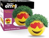 Chia Pet Emoji-Heart Eyes Decorative Pottery Planter, Easy to Do and Fun to Grow, Novelty Gift, Perfect for Any Occasion, Yellow