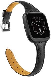 TOYOUTHS Leather Strap Compatible with Fitbit Versa/Versa 2 Bands Women Men Slim Genuine Leather Wristbands Replacement for Versa Lite Edition/Versa SE Classic Accessorie (Black)
