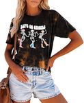 Let's Go Ghouls Shirt for Women Dancing Skeleton Ghost Graphic Shirt Halloween T Shirt Casual Loose Tee Tops, Tiedye, S