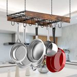 HOYRR Pot Rack Hanging,Pot hanger,Hanging Pot Rack Ceiling Mount,Vintage Pot Hangers for Kitchen Ceiling,The Terfect Combination of Iron and Wood Pot Hanger,Measures 60.96 x 33.02 x 6.1 centimeter.