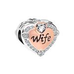 Luluadorn Rose Gold Wife Heart Charms with Sparkling CZ Bead for Valentine's Day Compatible with Pandora Charms Bracelets