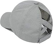 KFXFENQ Womens Criss Cross Ponytail Hat Quick Drying Baseball Cap Sun Hats UV Protection Sport Cap (Gray)