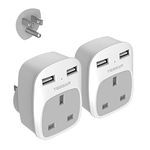 TESSAN UK to US Plug Adapter with 2 USB, 2 Pack, American Plug Adapter, 3 in 1 US Travel Adapter from UK to USA, Canada, Thailand, Mexico, Colombia etc (Type B)